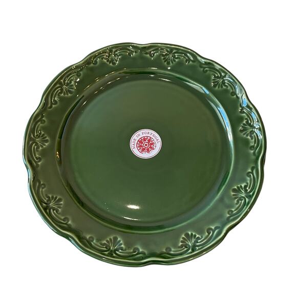 MATCERAMICA Portugal Green Ceramic Dinner Plates 11" Set of 4 Embossed Border - Picture 1 of 15